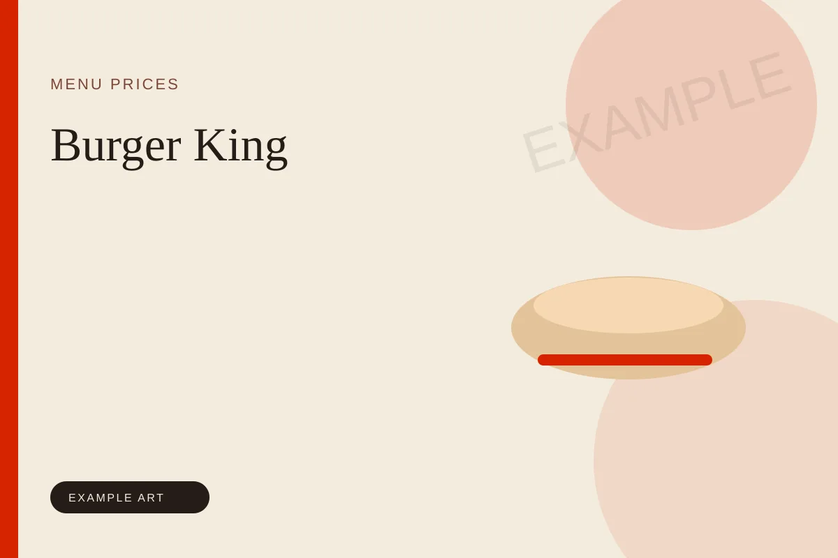 Illustrated menu card for Burger King. Example art, not an official logo or product photo.