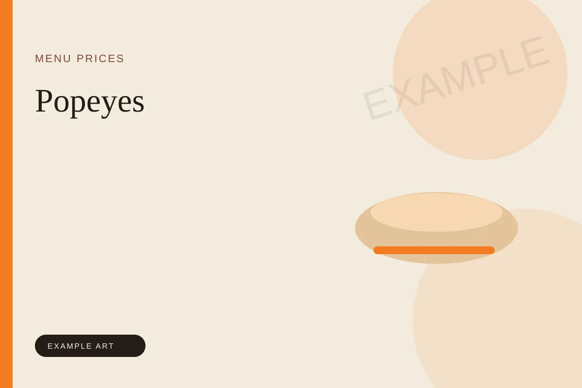 Illustrated menu card for Popeyes. Example art, not an official logo or product photo.