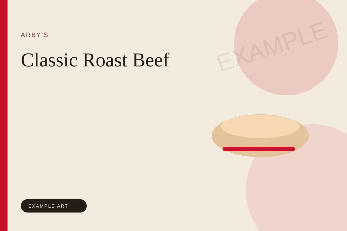 Illustrated placeholder for the Arby's Classic Roast Beef. Example art, not an official product photo.