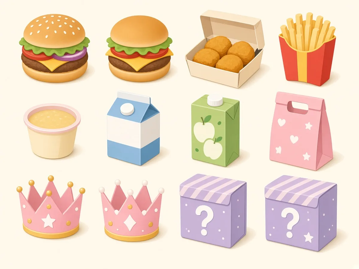 What comes in the Burger King Hello Kitty meal: burgers, nuggets, fries, applesauce, drinks, crown and blind box